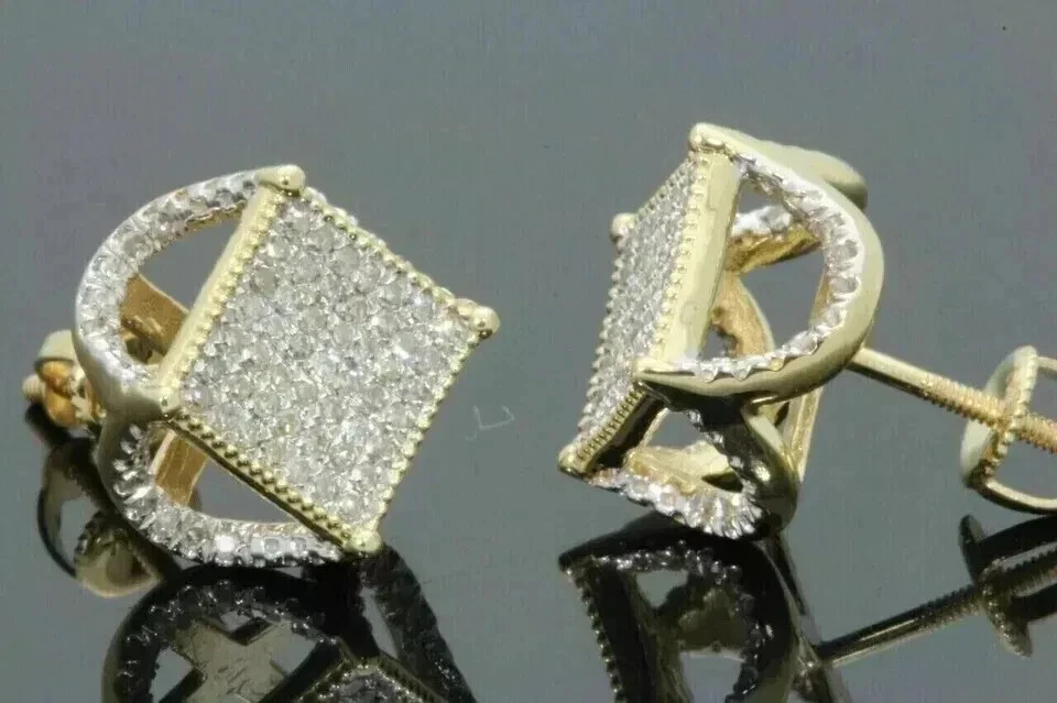 Brincos masculinos cluster de moissanita corte redondo folheados a ouro amarelo 14K 2 quilates - Imagem 3 de 4