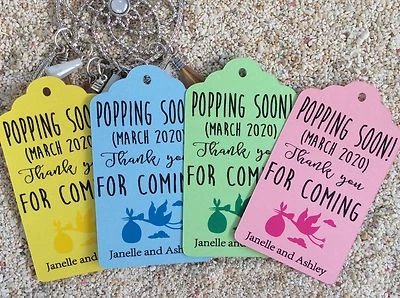 10 Kraft Pastel Tags Baby Shower Favour Personalised Bomboneire Popping Boy Girl - image 1 of 2