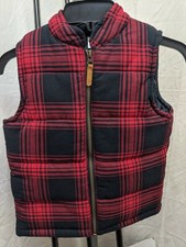 Carter's Boys Size 4T Fluffy Red/ Black Plaid Outdoor Vest Holiday