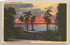 1934 Postcard Eventide In Florida Looking Across The Bay Near Miami FL
