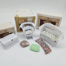 Vintage Concord Miniatures Wicker Loveseat Rocking Chair & Chest 1:1 Scale