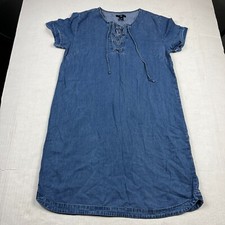 GAP Womens Chambray Lace Up Dress Blue Short Sleeve Pullover SMALL
