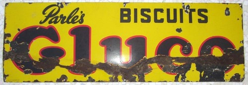 Antique Old Parle Gluco Biscuit i Enamel Porcelain Advertisement Sign Board