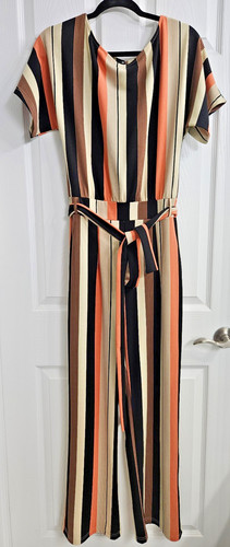 Boutique Striped Wide Leg Jumpsuit Small Tie Waist Palazzo Pants S Sleeve Boho