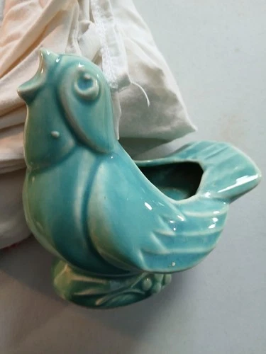 Antique Vintage McCoy Turquoise Blue Bird Planter Vase