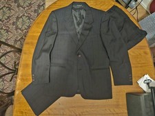 42R 36 Black Stripe Marco Ricci Wool Cotton Blend Pleated Suit