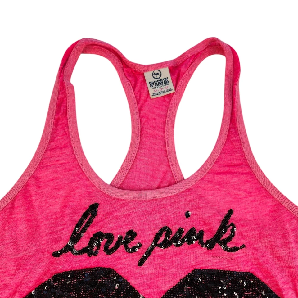 Camiseta sin mangas Victorias Secret rosa XS neón rosa intenso lentejuelas brillantes espalda cruzada Foto 4 de 4