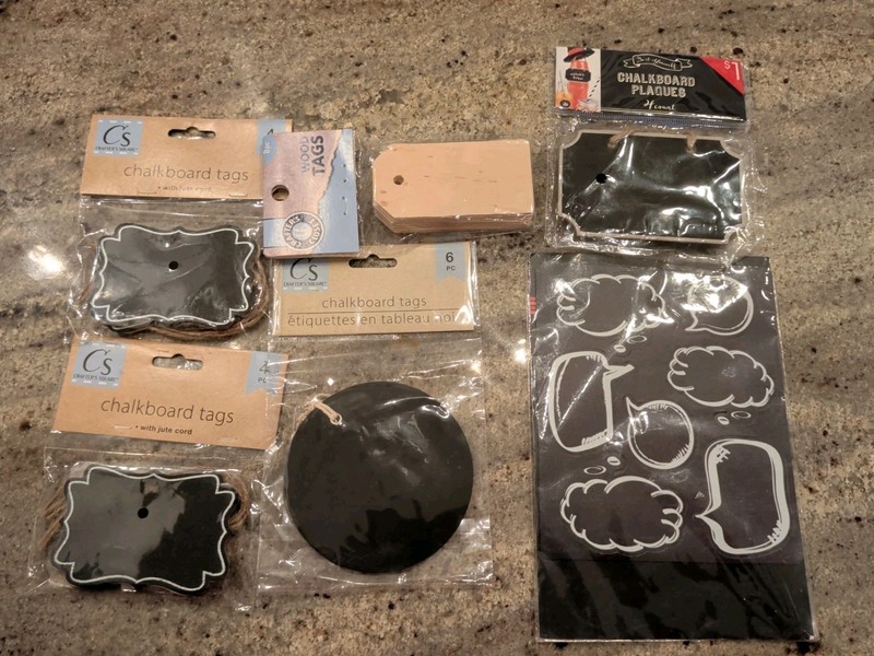 Asstd Lot 35 Chalkboard Tags Signs Labels Gifts Black Beige Jute Cord Wood Tags 