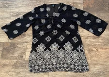 A.N.A. Women’s Sheer Tunic Top Blouse Black White Size Large EUC