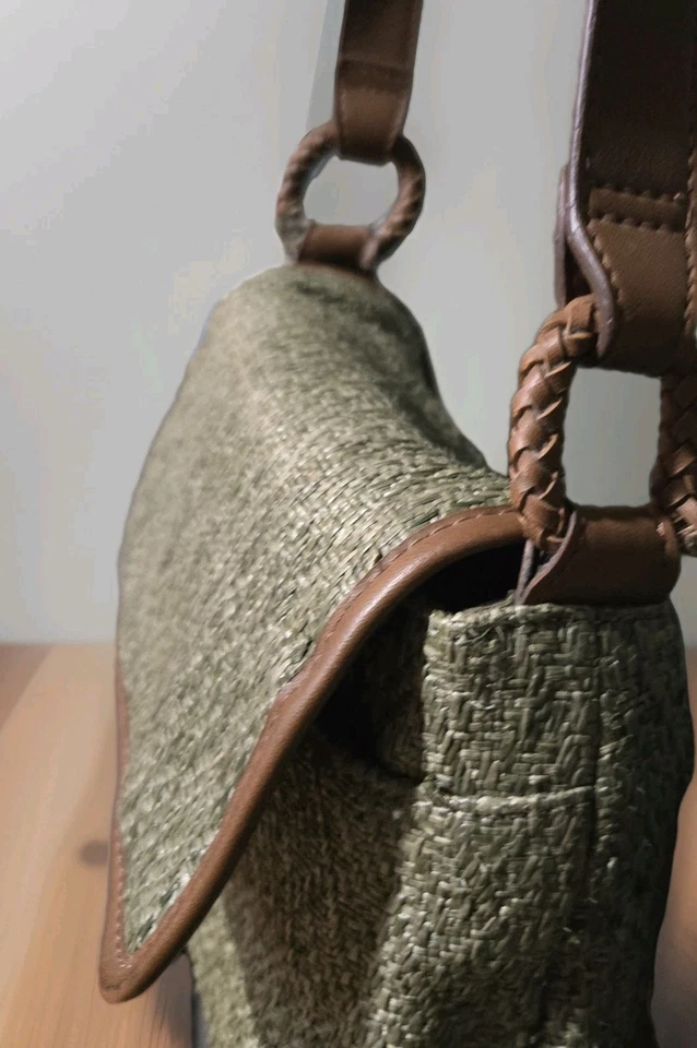 Reliquia Verde Paja Cuero Correa Cartera Bandolera Bolso Bohemio Foto 2 de 4