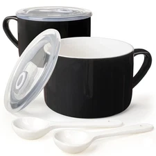 Soup Bowls with Handles & Spoons 30oz Ceramic Ramen Bowl with Lid Large Soup ...