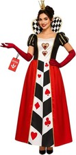Women`s Long Queen of Hearts Costume Alice in Wonderland Fancy Dress & Gloves