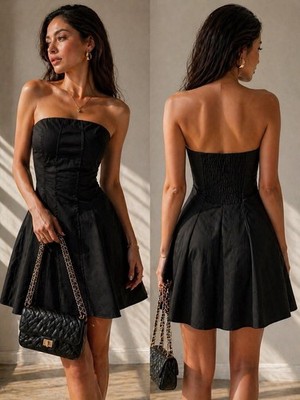 Express Black Strapless Mini Dress Womens Size 8 Corset Fit Flare Party Cocktail