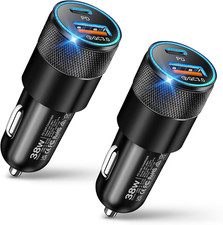 2 Pack USB-C Car Charger 38W Dual Port PD 20W USB-A Fast Charger Adapter 12V-24V