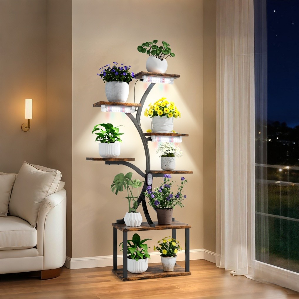 Heavy Duty Plant Stand Indoor with Grow Lights Tall Plant Shelf Tree-Shaped Rack