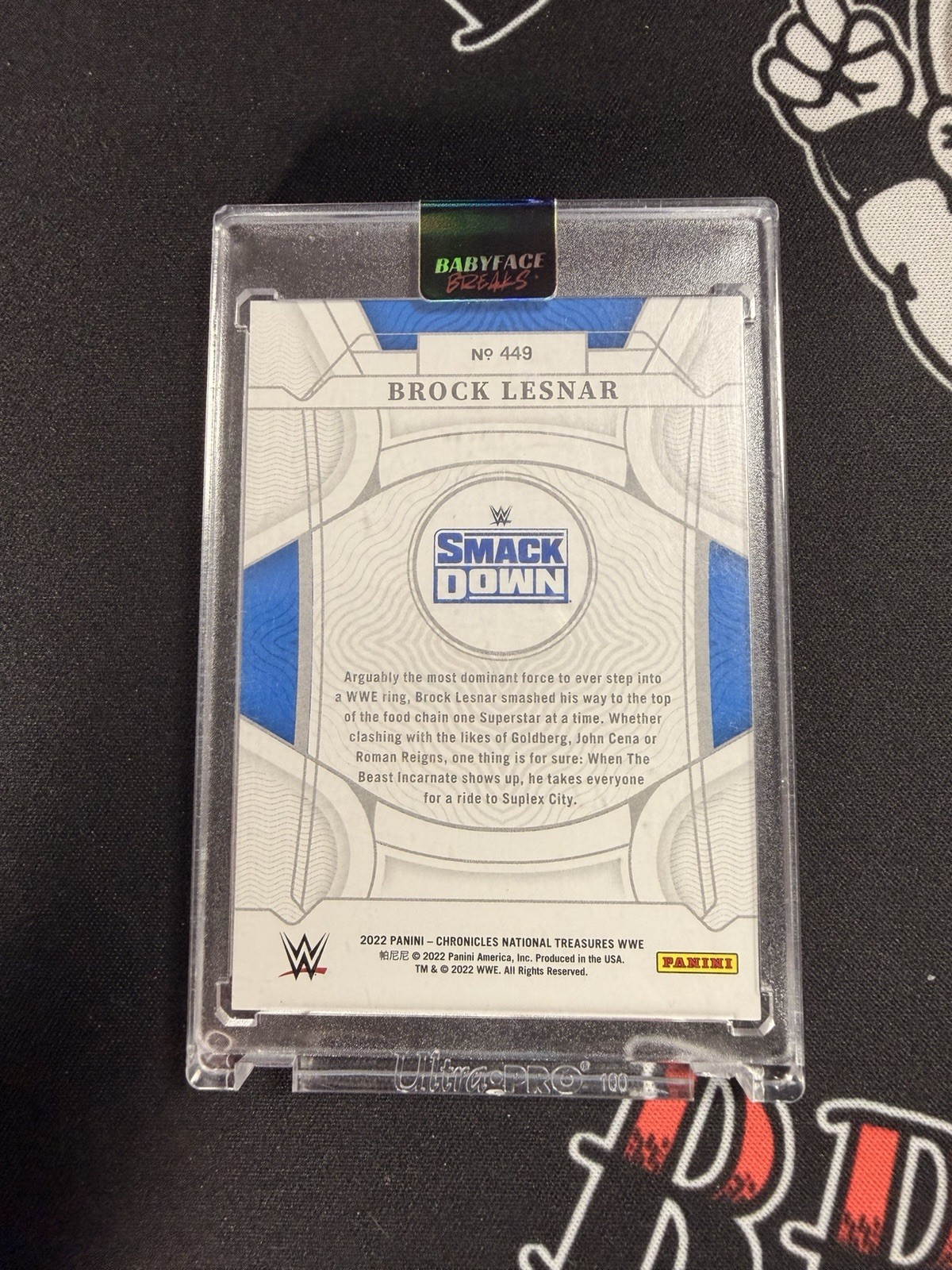 2022 Panini Chronicles WWE National Treasures Brock Lesnar #449 Platinum 1/1 view 3