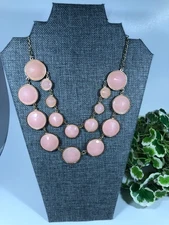 Charming Charlie Peach Facet Stones Lucite Bib Gold Tone Two Strand 18" Necklace