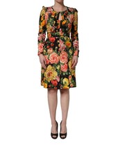 Dolce & Gabbana Multicolor Floral Print LongSleeve Midi Women's Dress