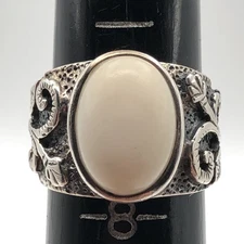 Vintage Silpada Coral Bamboo Leaf Branch Sterling Silver Ring Size 7.5