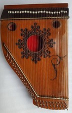 36 String Swarmandal Instrument, Mango Wood/Red w/ Red Rosette  Case/