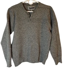 Schott Bros. Henley 3-Button Sweater Men's Med 80% Wool 20% Nylon Pullover Gray