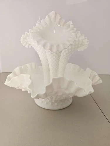 vintage fenton glass hobnail epergne