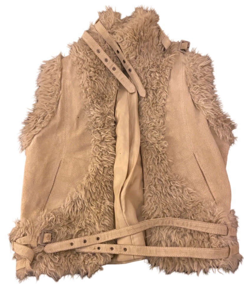 Furry Gillet Size M Urban Outfitters vibes Vintage Beige Faux Suede
