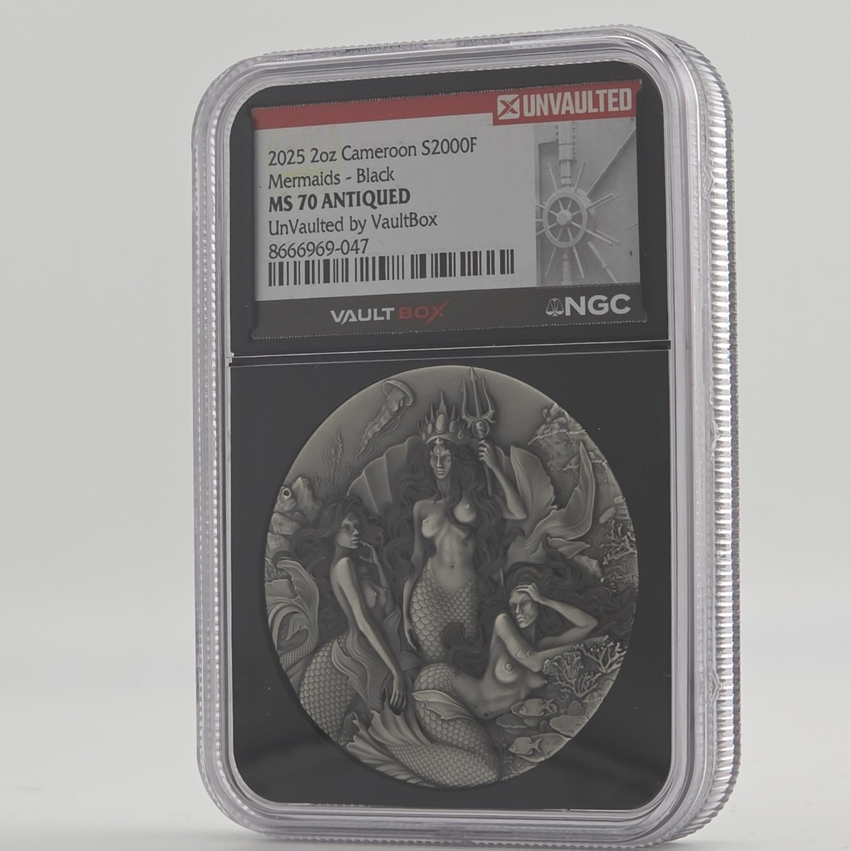 2025 Cameroon 2000 Francs 2oz Silver Mermaids Black NGC MS70
