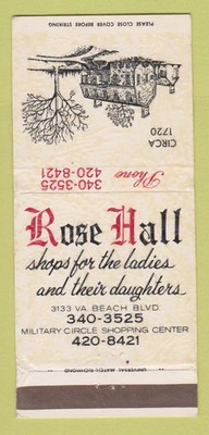 Matchbook Cover - Rose Hall Women's Clothes Virginia Beach VA WEAR 30 Strike