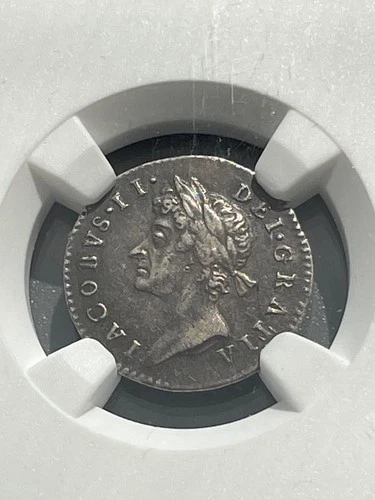 Great Britain England King James II 1685 Silver 3 Pence NGC VF Details cleaned