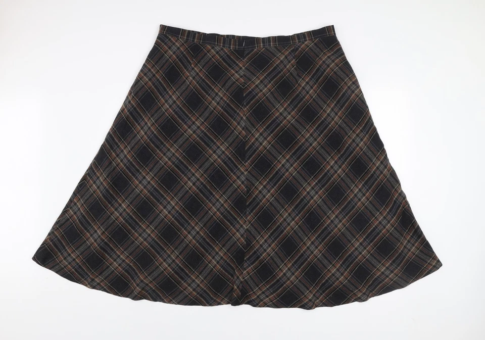 Laura Ashley Women’s Brown Plaid Midi A-Line Skirt Size 20 - Image 3 of 4