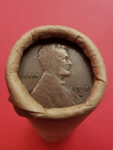 1913-D LINCOLN WHEAT CENT 1915-D LINCOLN WHEAT PENNY COIN ROLL ENDERS BANKROLLED