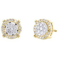 10K Gelbgold Diamant 9Mm Floraler Cluster Halo Ohrstecker 0,50 Ct