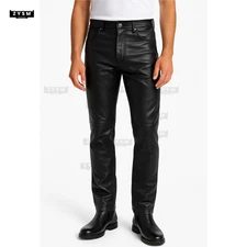 Men’s  Leather MotorCycle Pants -Men’s Black Leather Pants- Slim Fit Biker Pant