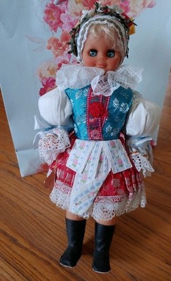 Lidova Tvorba Czechoslovakia Doll Traditional UH Brod Vintage 17  Costume Blonde