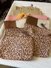 Ipsy Makeup Bag Set Faux Leather Leopard Patchwork Brown Pink Zipper Lot of 12