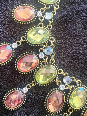Kira Kira Jewelry Gold Tone Green & Pink Crystal Oval Necklace & Earrings Set