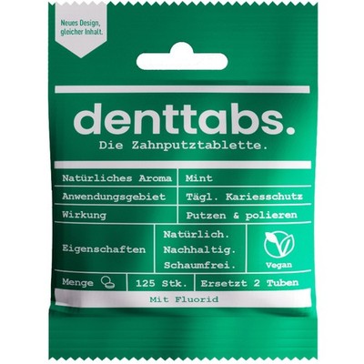 DENTTABS Zahnputztabletten Stevia Mint, mit Fluorid, für Erwachsene, 125 Stück