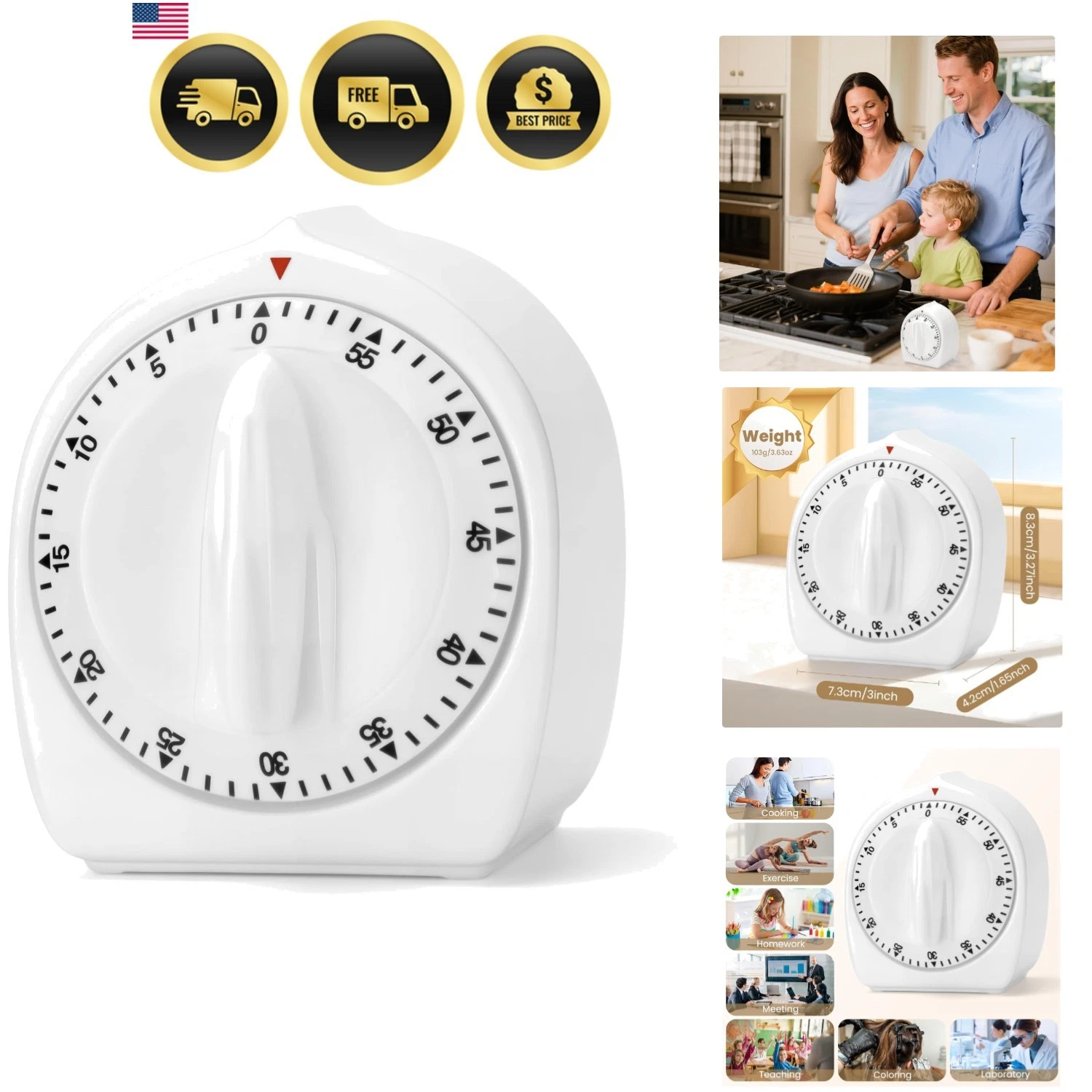 Kitchen Timers for Cooking, 60 Minute Wind Up - Chef Cooking Timer with Loud ...