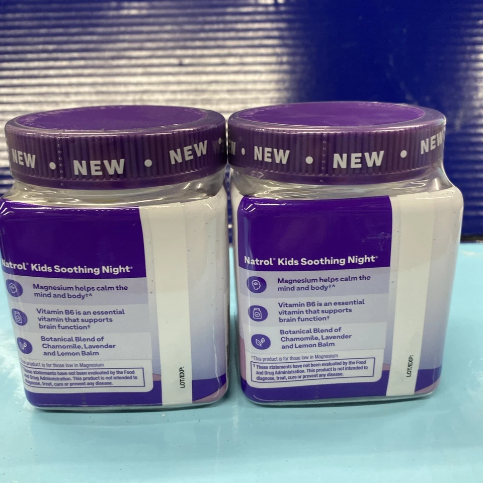 2 X Natrol Kids Успокаивающие Ночные Безопасные и Нежные - 30 Жевательных резинок каждая - Изображение 3 из 4