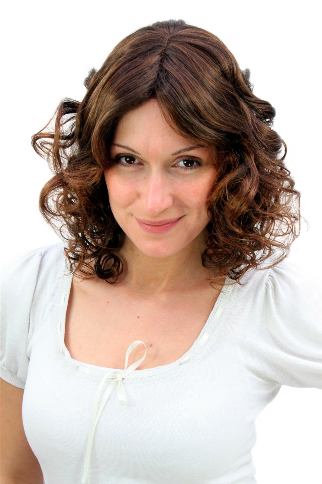 Women's Wig Natural Look Brunette Curly Medium Length Wig 4019-2T30