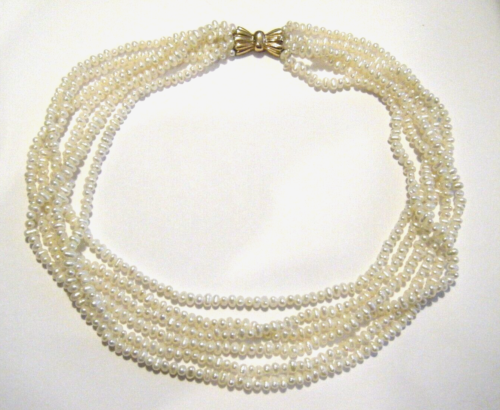 "Collar de perlas de agua dulce Honora vintage de 6 hilos con cierre de oro de 14 k 17""" - Imagen 2 de 5