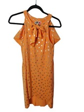 CHELSEA GIRL River Island Dress Size 8 Y2K Mango Orange Gold Polka Dot Pussy Bow