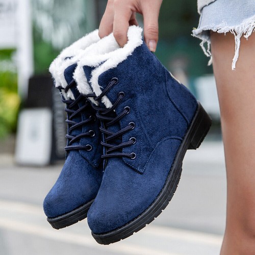 Women's Snow Ankle Boots Ladies Winter Warm Flat Fur Lined Low Heel comfy new - Picture 6 of 17