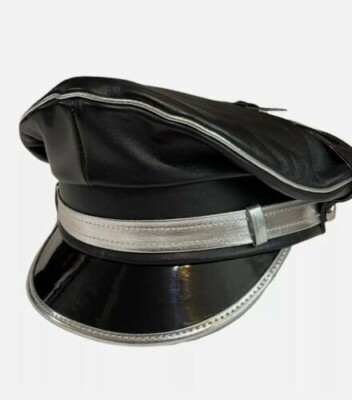 Biker Cap hat - Real Cowhide silver trim Leather Muir,Biker, Cap