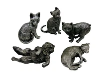 Set of 5 Vintage Rawcliffe Pewter Cats Animal Diorama Miniatures Art Figurines