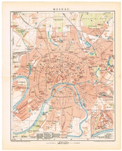 MOSCOW dated 1897 Dec. Москва Original Antique map RUSSIA Россия KREMLIN plan