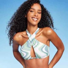 Shade  Shore Women's Wrap Halter Bikini Top Green Size Large 12-14