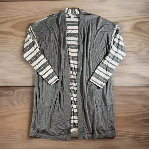 J JILL Strickjacke Damen Small P grau weiß gestreift vorne offen weich Staubtuch Pullover - Bild 4 von 12