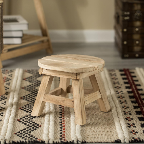 Decorative Antique Wood Style Natural Wooden Accent Stool for Indoor and Outdoo - Picture 6 of 12